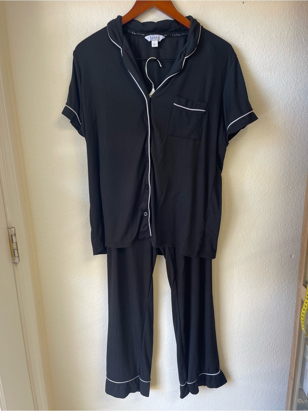 Nicole Miller Black Pajama Set with White Piping